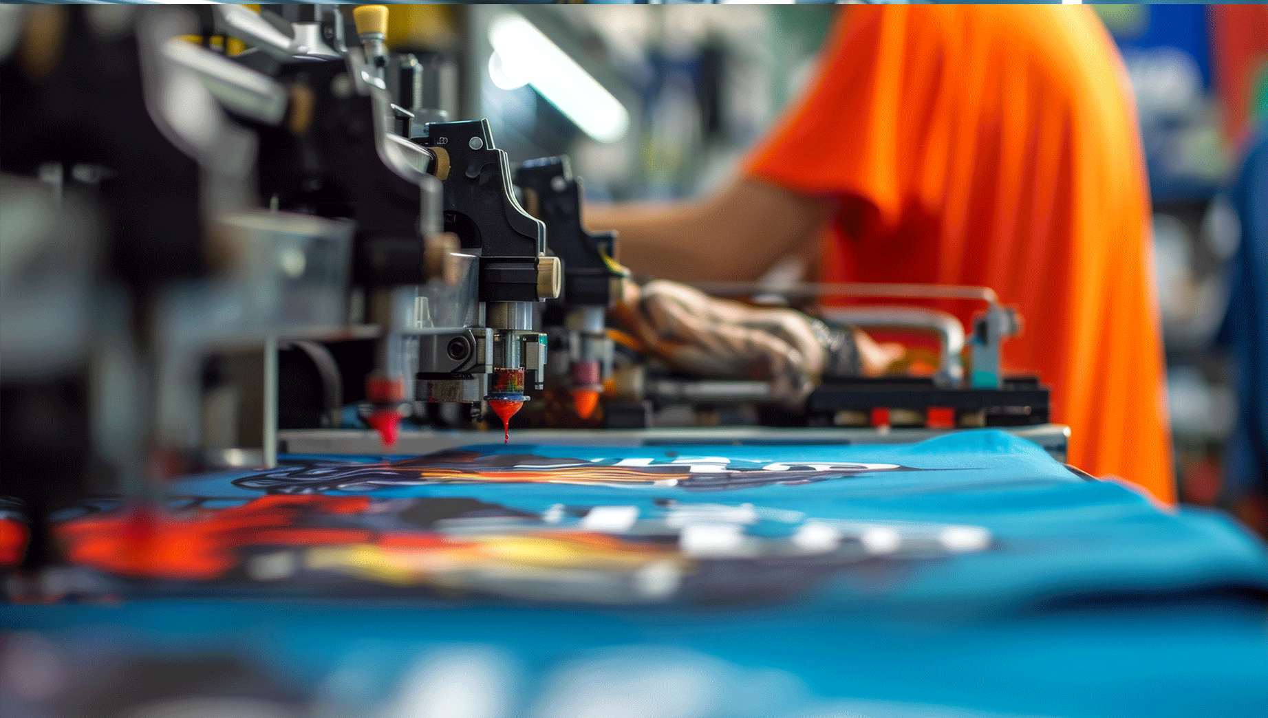 machine de sérigraphie montrant l'applicatio sur le textile