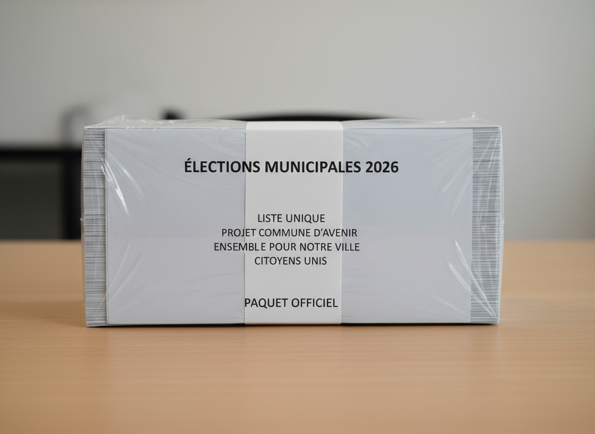 Bulletin de vote officiel pour les élections municipales Bulletin de vote pour les élections municipales présentant le nom de la liste et des candidats